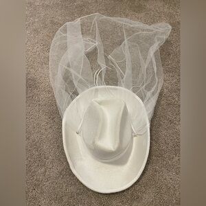 White Bridal Cowboy Hat with Veil